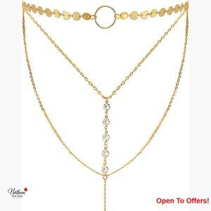 Layered Sequins Choker Necklace with Lobster Clasp Adjustable Chain